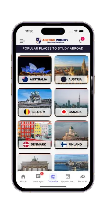 Abroad Inquiry mobile application screen